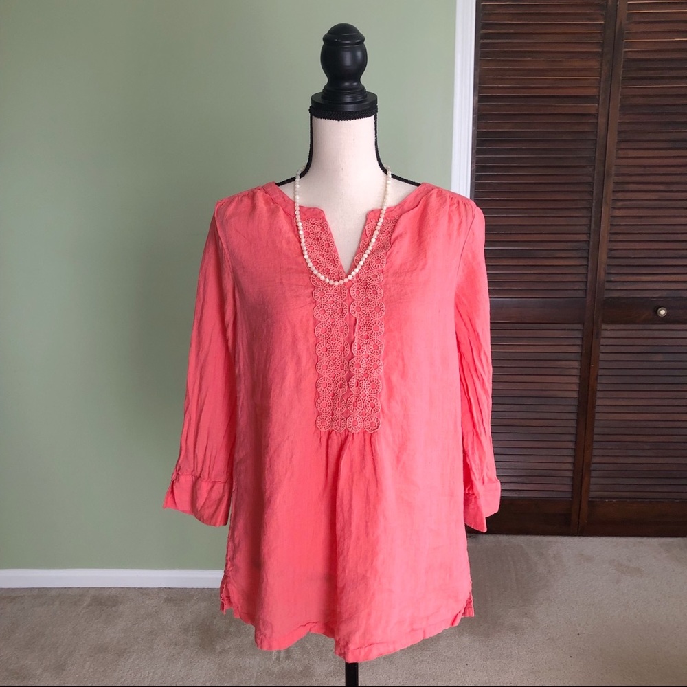 2/$20 Lands’ End Coral Linen Tunic Size 10